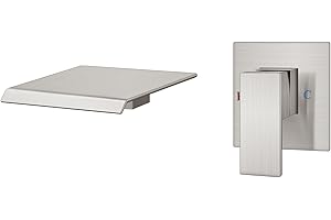 Aolemi Tub Faucet Waterfall Bathtub Faucets Wall Mount Tub Filler Bathroom Sink Single Handle with High Flow Spout Rough-in Valve Included Brushed Nickel