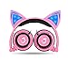 Dragon Touch Cat Ear Headphones Foldable Over-Ear Gaming Headsets Wired Earphone with LED Glowing Lights for PC Laptop Computer Tablet iPhone and Android Mobile Phone - Pink