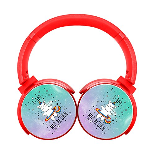 Wireless Bluetooth Low Noise Over-ear Earphones Foldable Hi-Fi Headphones Headset Cartoon Unicorn Red