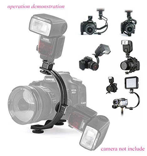 INSEESI C-Shaped Flash Bracket with Two Hotshoe and 2 Tripod Screws for LED Video Light DSLR Camera Camcorder