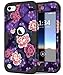 Hocase iPod Touch 7/6/5 Case, Shockproof Heavy Duty Hard Plastic Bumper+Soft Silicone Rubber Hybrid Dual Layer Protective Case for iPod touch 7th/6th/5th Generation - Violet Flowers/Black
