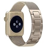 Apple Watch Band, Biaoge Milanese Loop Fully Magnetic Closure Clasp Stainless Steel Replacement Wrist Band for Apple Watch Series 1 Series 2 (38mm Gold)