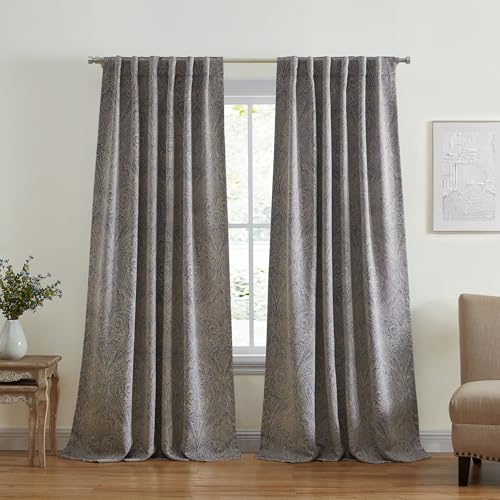 Elrene Home Fashions Vittoria Paisley Floral Printed Blackout Window Curtain Panel, 52x95, Gray