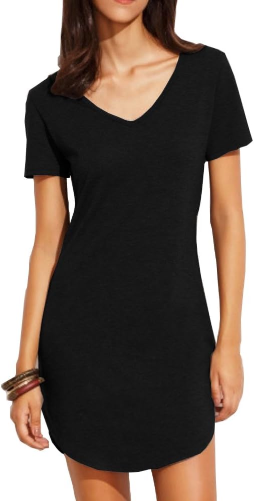Women's Deep V Neck Soft fit Short Sleeve Casual Mini Dress