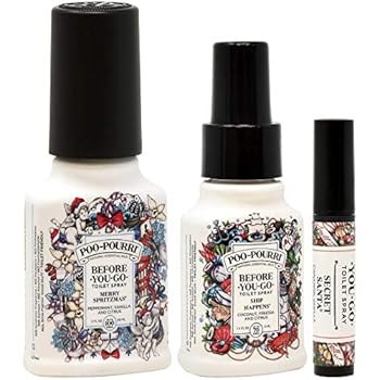 Poo-Pourri Merry Spritzmas 2 Ounce, Ship Happens 1.4 Ounce and Secret Santa Travel Size Disposable Spritzer