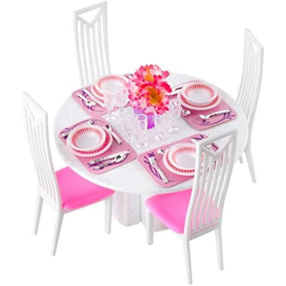 ISO TRADE Doll's House Furniture Set Dining Room Dining Table Chair 38 Pieces 8248, Pink
