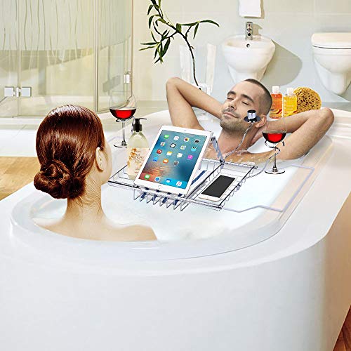 image for Suteck Bathtub Caddy Tray - Stainless Steel Over Bath Tub Racks Shower