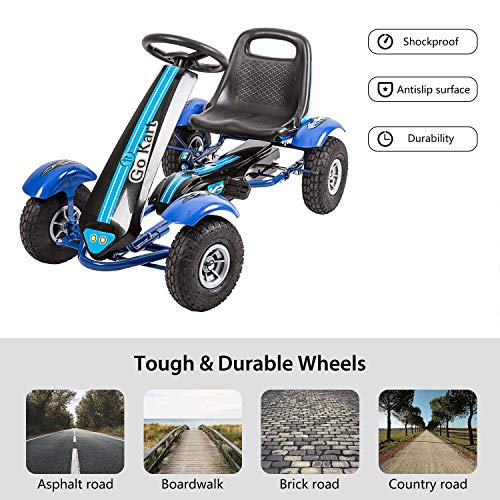 Kinbor Go Kart/Pedal Car,Pedal Powered Ride On Toys for Boys & Girls with Adjustable Seat Blue - Thumbnail 2