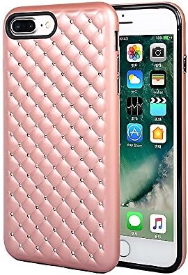 iPhone 8 Plus, 7 plus Case, 5.5”, AboveXYZ Glam2go Hybrid Case, Scratch Resistant, Shock Absorbent TPU Inner Case, Hard PC Outer Shell, Studded Rhinestone Design, Metallic Rose Gold Color