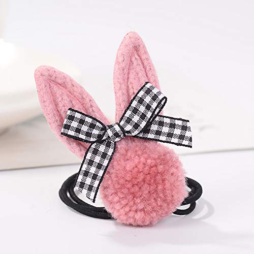 Wall of Dragon Vintage Plaid Bows Hair Bands Cute Rabbit Ear Pompom Hair Rope Elastic Ponytail Holders Hair Accessories - Thumbnail 4