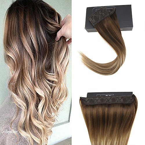 Sunny Wire Hair Extensions Dark Brown to Ash Brown Balayage Light Blonde Wire Extensions Human Hair Balayage Blonde Secret Headband Wire Hair Extensions Hair Piece Extensions Human Hair 14Inch 80G