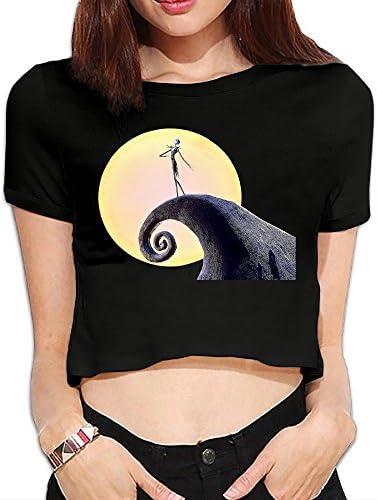 HOTOU Women's Short Sleeve Nightmare Before Christmas Crop Top Tank Black