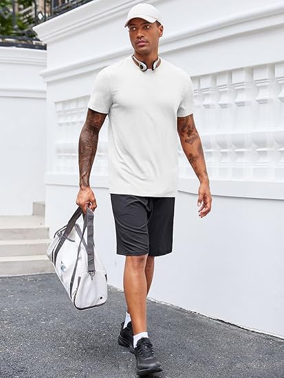 Runcati Herren T-Shirt Rundhals Kurzarm Sommer Oberteile Regular Fit Sport Fitness Funktionsshirt Einfarbig Basic Unterhemd Business Shirts Weiß L 4