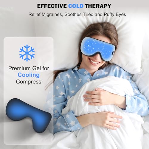 Fmlave Heated and Cooling Sleep Mask for Dry Eyes, Migraines, Electric Heated Eye Mask Improve Sleeping, Stye Eye Blepharitis Birthday Gifts for Women and Men (Blue)
