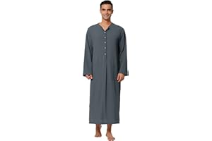 Lars Amadeus Men's Nightshirt Cotton Sleep Shirt Side Split Long Gown with Pockets