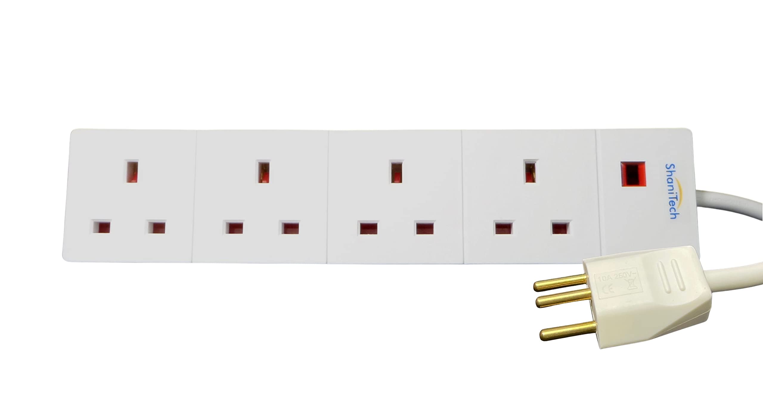 ShaniTech 4 Way Gang UK Travel Adaptor for UK To Swiss Switzerland, Jordan, Liechtenstein, Rwanda Adapter Visitor Plug