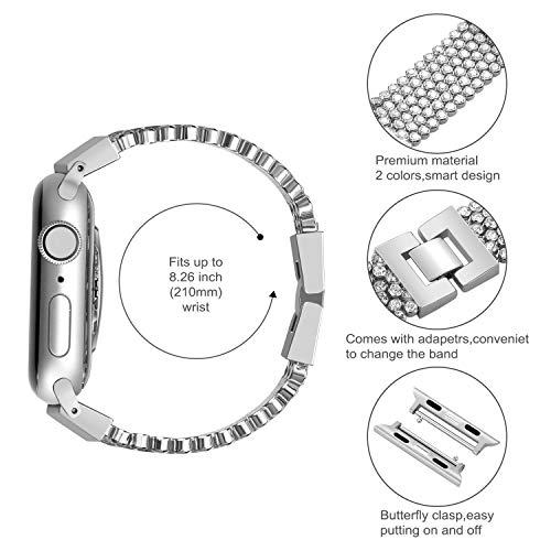 FresherAcc Compatible with Apple Watch Band 40mm 38mm iWatch Bands Series 4 3 2 1 Women Girls, Crystal Rhinestone Replacement Strap, Mesh Chain Jewelry Wristband (Silver 40mm/38mm)