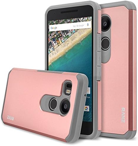Nexus 5X Case, RANZ Grey with Rose Gold Hard Impact Dual Layer Shockproof Bumper Case For LG Nexus 5X