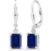 Gem Stone King Leverback Drop Dangle Earrings For Women | 8X6MM Emerald Cut Gemstone Birthstone | 925 Sterling Silver | Fine Jewelry Gifts for Her Mom Women Wife
