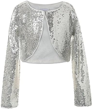 Haytijoe Kids Party Girl Paillette Dress Bolero Jacket with Long Sleeve Shrug Short Cardigan Dress Cover up