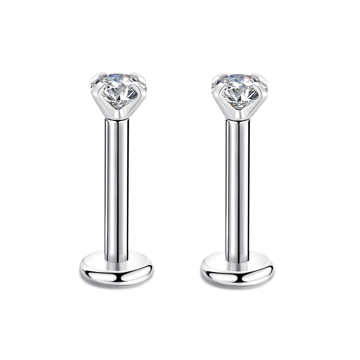 Candyfancy 16g 8mm 2/3/4mm Cubic Zirconia Gem Ear Cartilage Tragus Helix Studs Earrings Lip Labret Piercing (2pcs 3mm stone 8mm bar)
