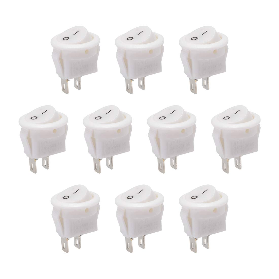 uxcell SPST Boat Rocker Switch Round Toggle Switch White for Boat Marine 2pins ON/OFF AC 250V/3A 125V/6A 10pcs