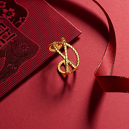 BUEMMR 14K Gold Plated Criss Cross Ring Interwoven Twist Adjustable Open Rings Jewelry for Women Girl