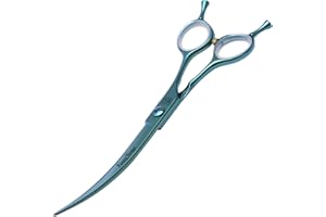 Fenice Totem Dog Grooming Scissors: Blueish Green 7 inch Professional Pet Curved Shears Made Of Japanese 440C Advanced Stainless Steel for Dogs Cats and Other Pets
