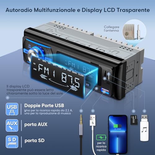 RDS Bluetooth 5.0 Car Radio with Handsfree, Wistrue Car Stereo Bluetooth with 2 USB/AUX/SD,1 DIN Car Radio Supports MP3/WMA/WAV Player, Compatible with iOS and Android