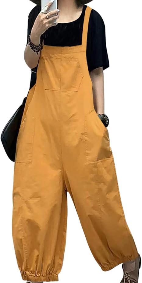 Amazon Hersee サロペット レディース 大きいサイズ 春服 オールインワン オーバーオール レディース ズボン リネン カジュアル ゆったり シンプル 無地 春 夏 Pv5 オールインワン 通販