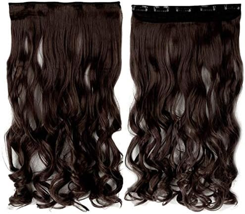 AASA Synthetic Fibre Clip in Hair Extensions for Girls and Women Use 20-22 Inches Pack of 1 (5 Clips Curly Medium Brown)