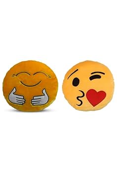 Deals India Yellow Hugging and Face throwing a kiss Smiley Cushion - 35 cm(SmileyE&F)(Set of 2)