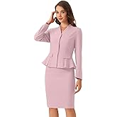 Allegra K 2 Piece Skirt Sets for Women Long Sleeve Blazer and Pencil Skirt Business Suits