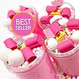 iWeller Cotton Scented Strawberry Fluffy Slime Pink Birthday Cake Cloud Slime Therapeutic Putty with Cake Charm, Pastel Floam Slime Stress Relief Toy for Kids and Adults, Non-Sticky 4 OZ