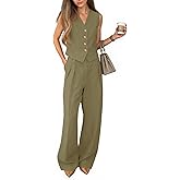Cicy Bell Women's 2 Piece Outfits V Neck Pants Sets Crop Vest Blazer and Wide Leg Suit