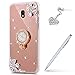 ikasus Galaxy J5 Pro Case,Galaxy J5 Pro Mirror Case, Inlaid Diamond Flowers Rhinestone Diamond Glitter Bling Mirror TPU Case & Ring Stand +Touch Pen Dust Plug for Galaxy J530 J5 Pro (2017),Rose Gold