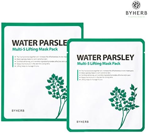 [BYHERB] Water Parsley Multi-5 Lifting Mask Pack 28ml Pack of 4 - Hydrating and Elasticity Skin Care, Facial Mask Sheet with V-Line Lifting Patch,