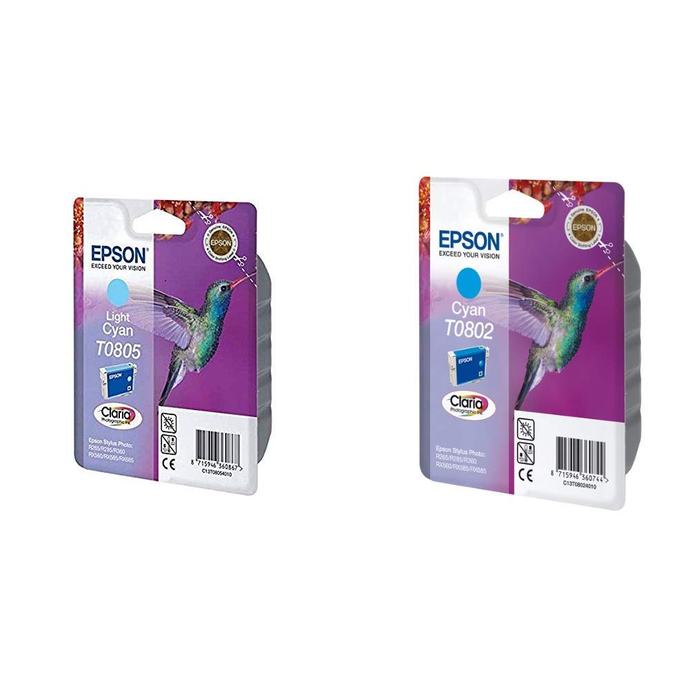 Epson C13T08054011 Original T0805 Claria Ink Cartridge, Light Cyan, Genuine &Original C13T08024011 Claria Cyan Ink Cartridge, Genuine
