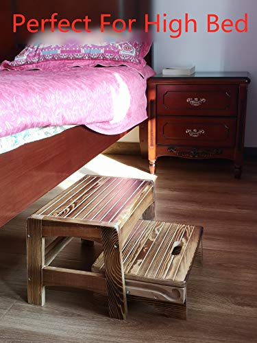 URFORESTIC Handcrafted 100% Solid Wood Bed Step Stool-Foot Stool Kitchen Stools Bed Steps Small Step Ladder Bathroom Stools (Burned) - Thumbnail 5