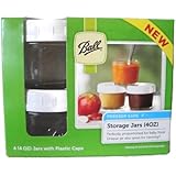 Ball Brand Glass Storage Jars with Plastic Caps - 4 (4oz) Jars and Caps