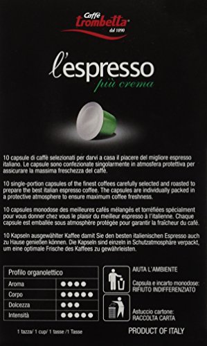 10 Capsules "Piu Crema" Dark Roast Instant Espresso Coffee - Compatible Nespresso Espresso Coffee Pods