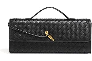 Dreubea Women's Handmade Woven Evening Bag Casual Leather Shoulder Handbag Fashion Crossbody Clutch Purse Black