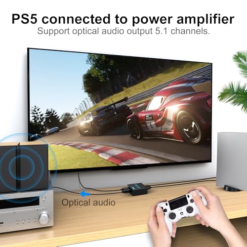 HDMI Audio Extractor 4k HDMI Optical Splitter Adapter Converter 3.5 mm Stereo + Optical Toslink SPDIF Out Supports 5.1 HDCP 3D 1080P Dolby Digital DTS PCM