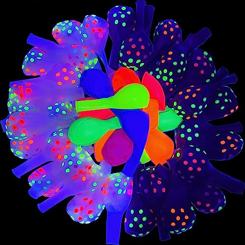 100 Pcs UV Neon Balloons Glow in the Dark Black Light Party Decorations Supplies Colored Latex Fluorescent Balloons for Kids Birthday