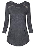 Vivilli Women's 3/4 Sleeve Tunic Crew Neck Round Hem Comfy T Shirt Tops