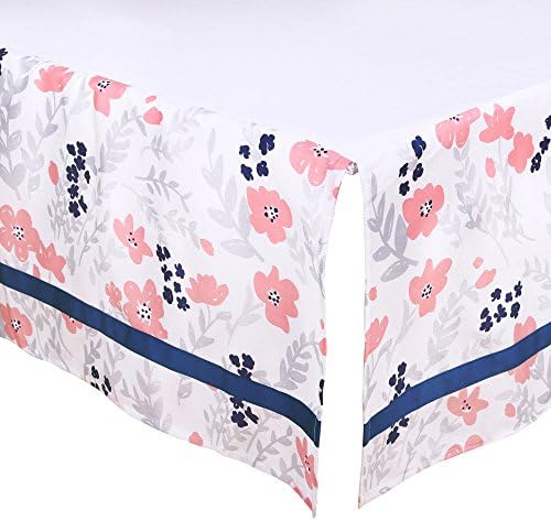 Coral Pink and Navy Blue Floral Tailored Crib Dust Ruffle by The Peanut Shell