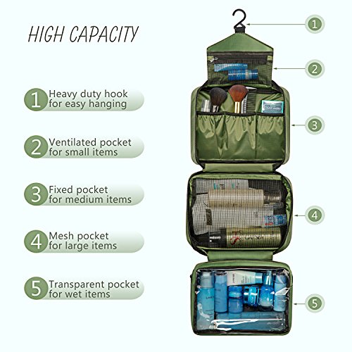 Travel Toiletry Bag for Men - Hanging Toiletry Bag with 4 Compartments, Portable and Waterproof Compact travel Bathroom Organizer,Ideal for Travel or Daily Life (Olive Green) 5 Travel Toiletry Bag for Men - Hanging Toiletry Bag with 4 Compartments, Portable and Waterproof Compact travel Bathroom Organizer,Ideal for Travel or Daily Life (Olive Green)