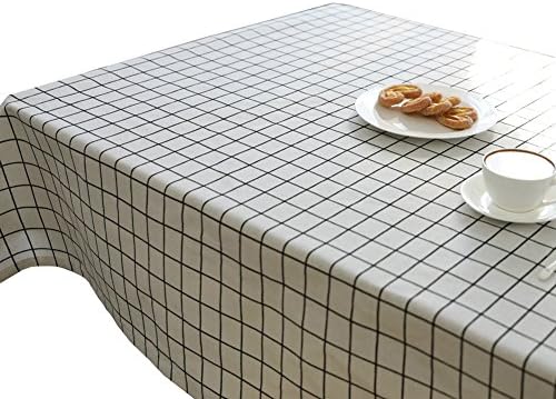 Rectangle Waterproof Tablecloth White Plaid Modern Lattice Table Cover(55”x71”)