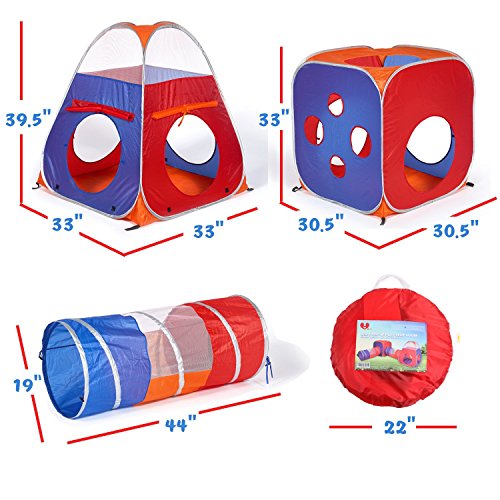 image for UTEX 4 in 1 Pop Up Kids Play Tent Tunnel Ball Pit, PlayHouse with 2 Tu