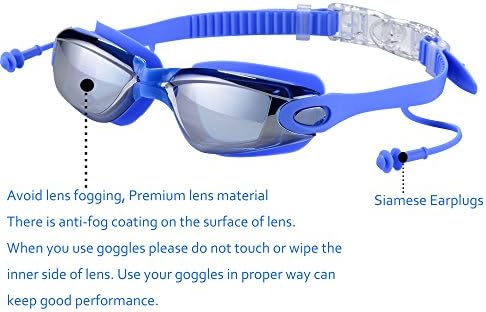 Swimming Goggles - Anti Fog UV Protection Adult Swim Glasses For Men &amp; Women with Free Earplugs